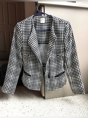 L’AGENCE Check Blazer Jacket B&W Grid Pattern Print XS 0 Originally $495